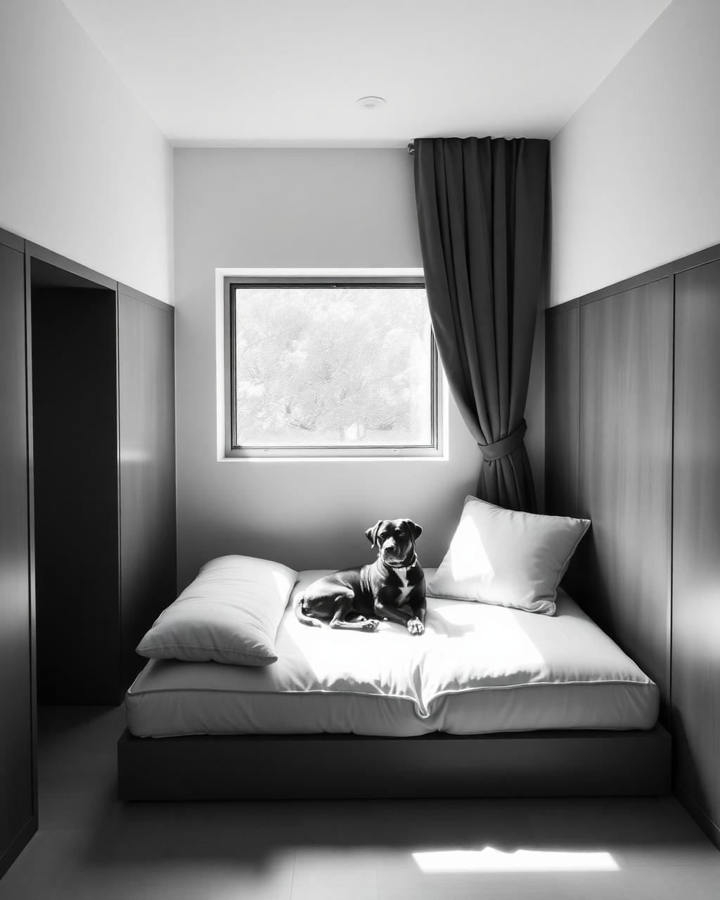 A serene, minimal dog boarding suite